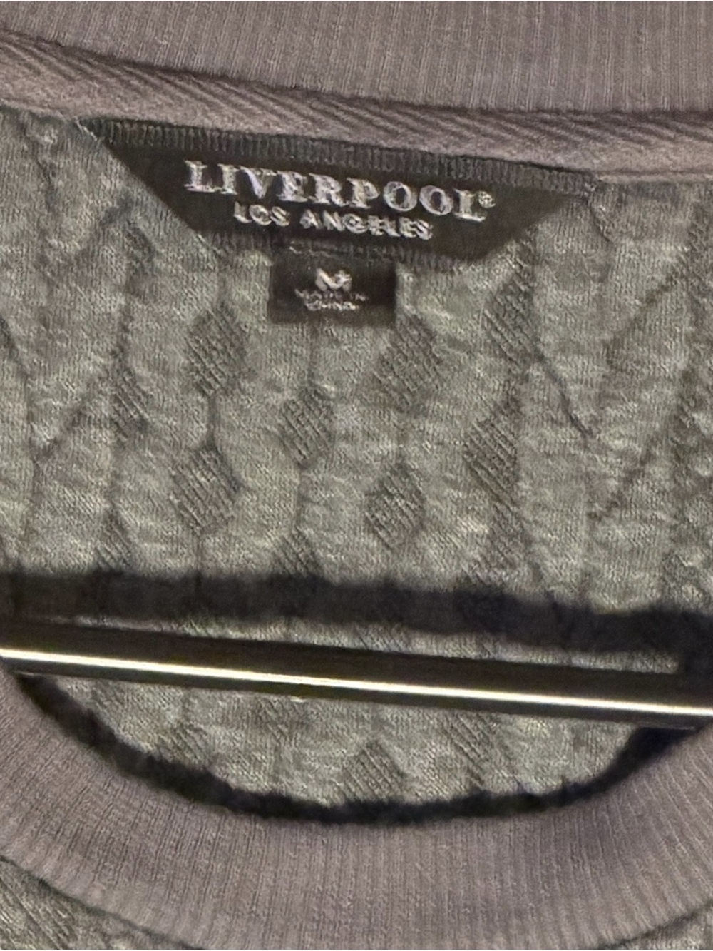 Liverpool Men's Charcoal Garment Cable-Knit Crewneck Sweater - Picture 4 of 6